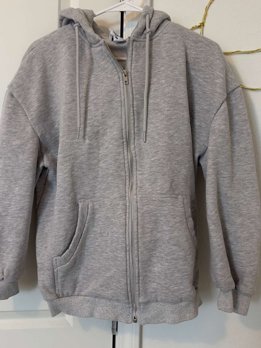 Princess Polly Classic Full-Zip Hooded Sweatshirt - US 6 Light Gray